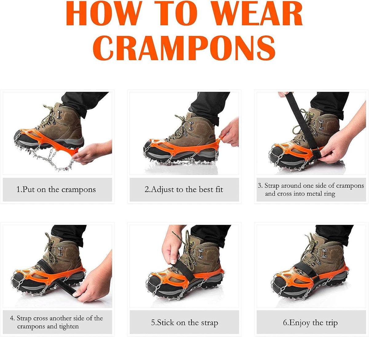 Crampons Ice Cleats Traction Snow Grips for Boots Shoes Women Men Anti Slip 19 Stainless Steel Spikes Safe Protect for Hiking Fishing Walking Climbing Mountaineering