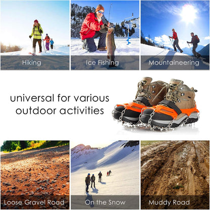 Crampons Ice Cleats Traction Snow Grips for Boots Shoes Women Men Anti Slip 19 Stainless Steel Spikes Safe Protect for Hiking Fishing Walking Climbing Mountaineering